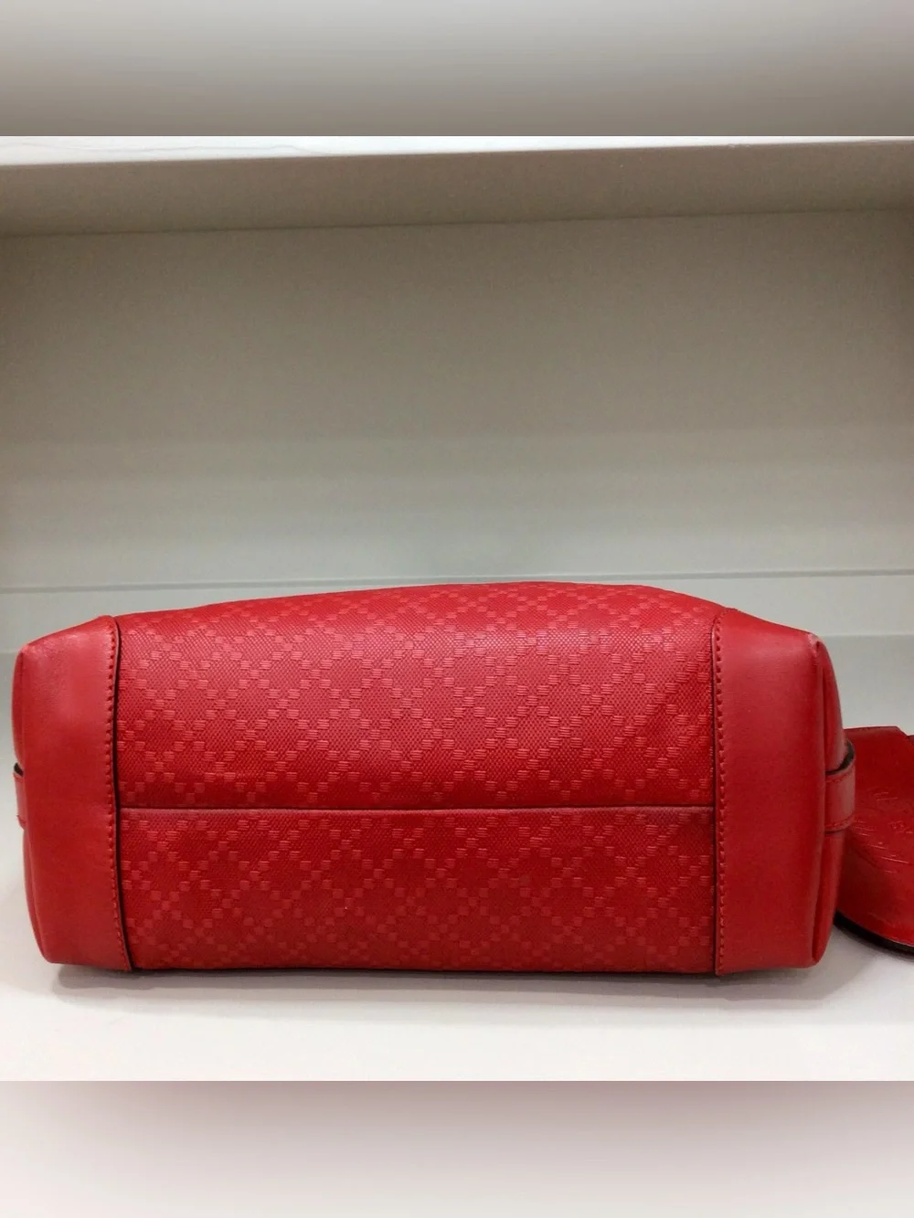 Authentic Gucci Small Diamante Craft Tote Canvas Leather with Pouch Red Bag